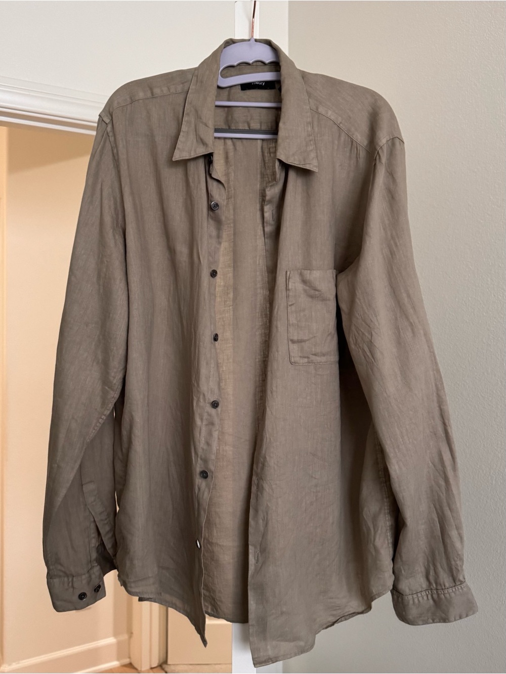 Theory Men's Soft Linen Button-Up Shirt Jacket - Taupe Size L